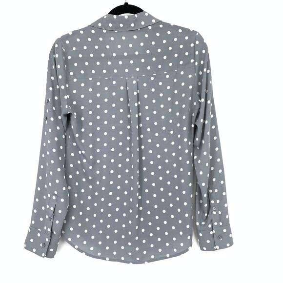 Express The Portofino Shirt Womens Sz XS Gray White Polka Dot Button Front NEW - Picture 2 of 6